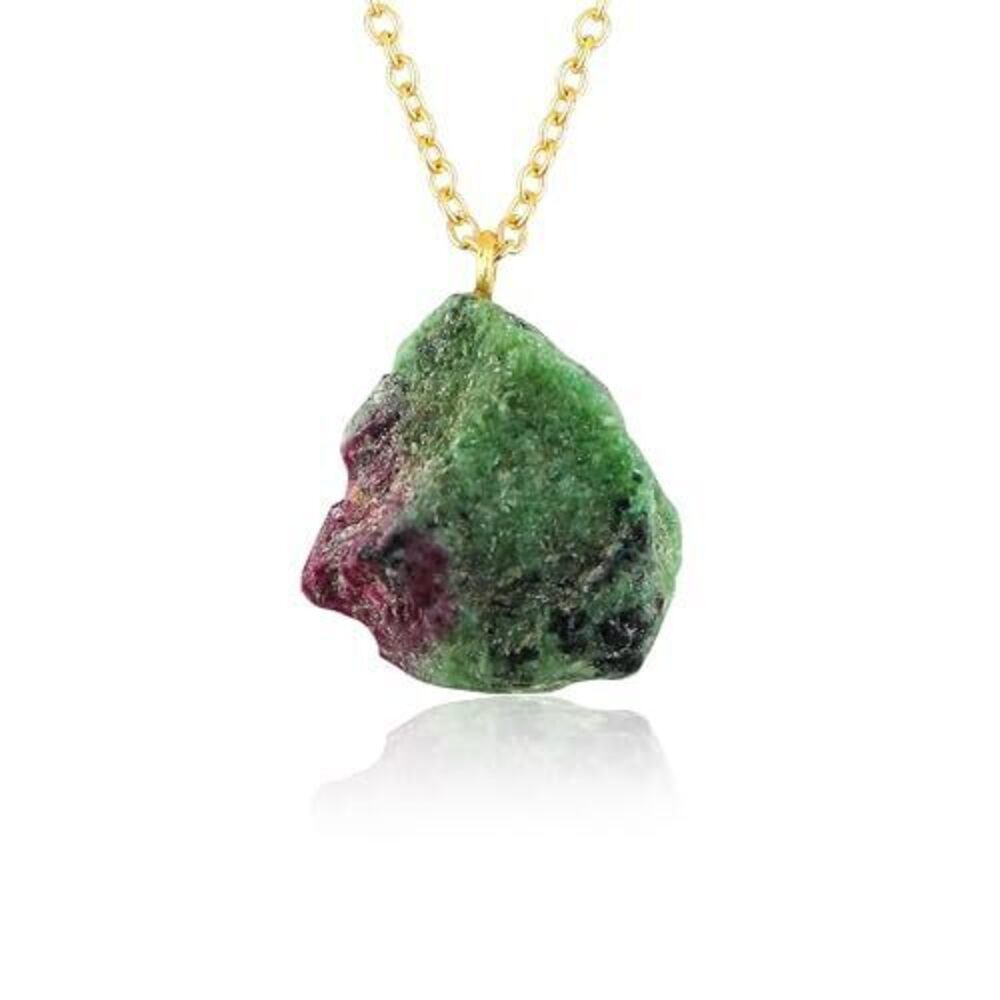 5546 Raw Ruby Zoisite Gemstone Necklace – Natural Crystal Pendant on 18K